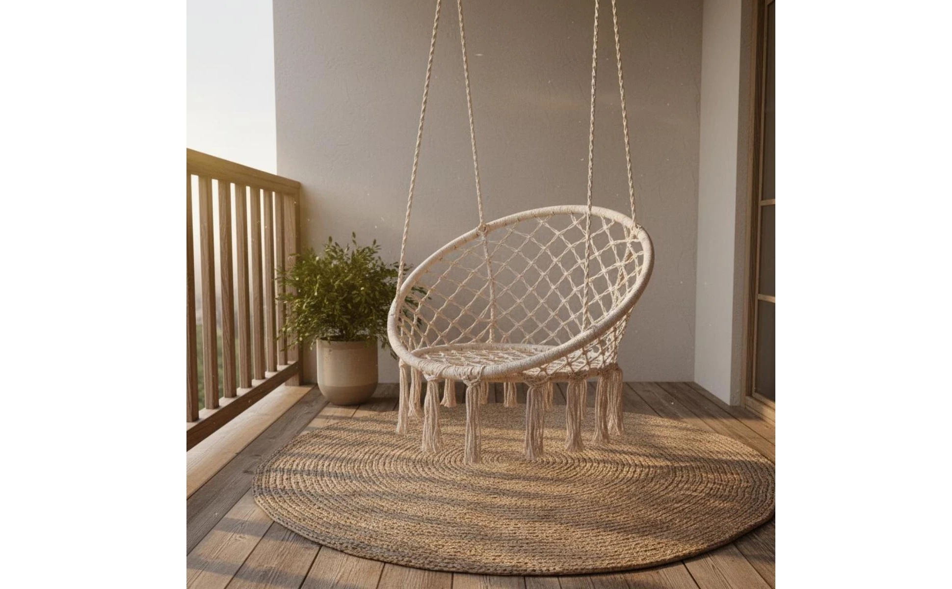 Macrame Chair Airy Lattice Cotton Rope Hanging Chair Home Furniture Oval Frame Single-Color