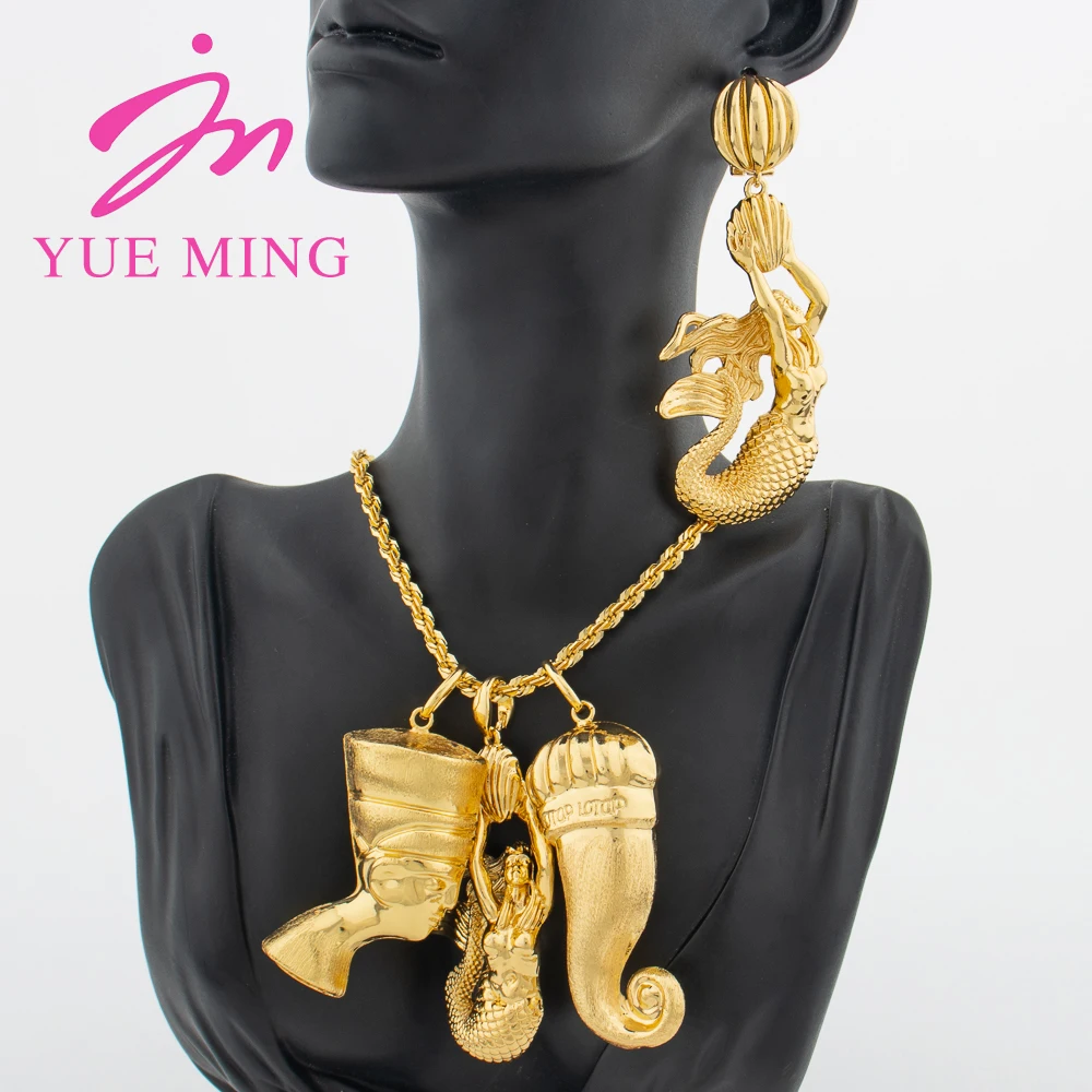 

YM Jewelry Sets for Women Charm Chain 40CM Pharaoh Pepper Pendant Mermaid Earrings Banquet Gifts Personality Necklace Jewellery