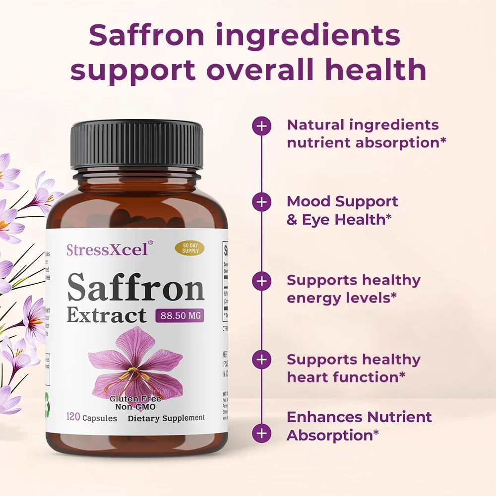 

Saffron Supplements - 88.5mg Pure Saffron, Eye, Mood, Energy & Focus Support, Antioxidant, Promotes Brain Function