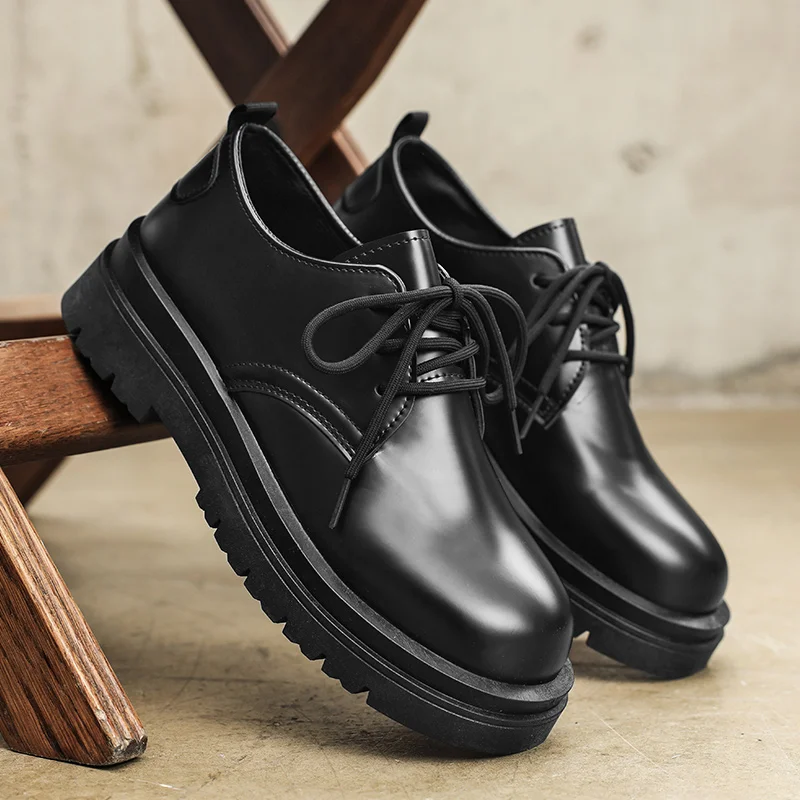 

2025 Men's Autumn Casual large-head thick-soled Hong Kong-style fashion Derby shoes