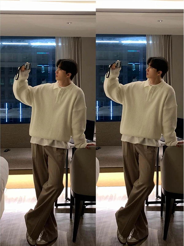 

Lazy Sle Мужской свитер irt Повседневная трикотажная верхняя одежда Длинный свек Внутренняя одежда с откидным воротником Удобное полиэфирное волокно