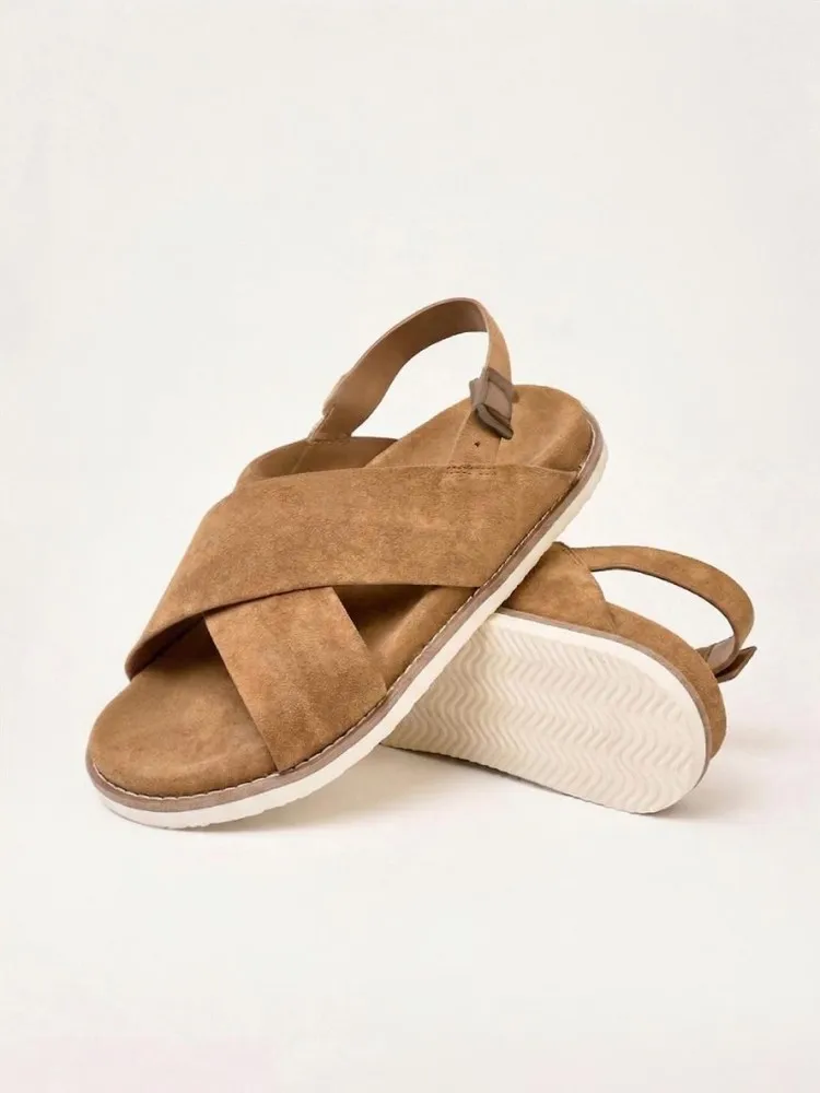 Summer Male New Breathable Cow Suede Leather Sandal Hollow Out Buckle Outside Non Slip Casual Shoes Mens Platform Beach Sandals