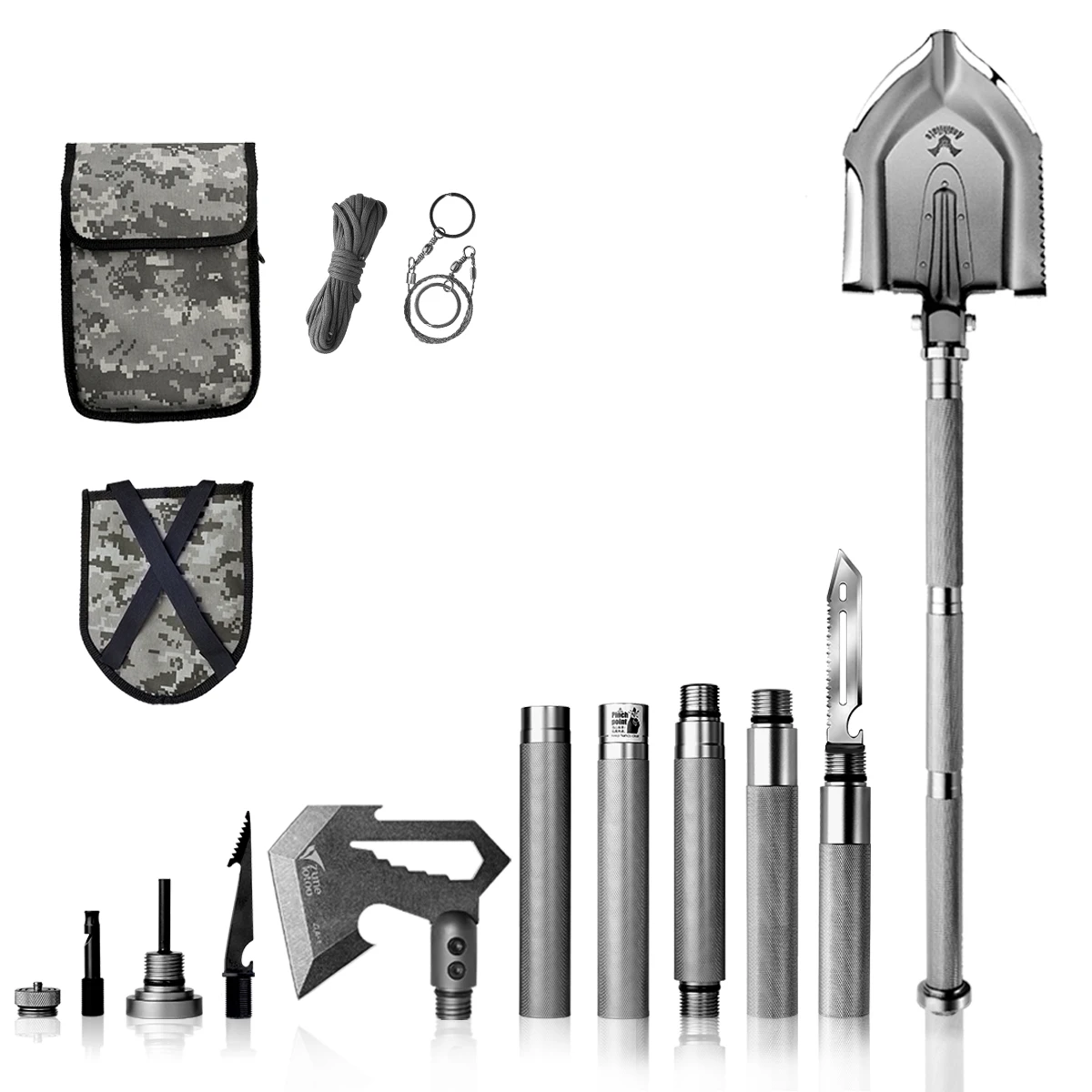 Tactical Shovel Survival Multitool Compact Camping Shovel Foldable High Carbon Steel Entrenching Tool Multifunction Shovel