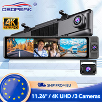 11.26 Inch 3 Channel Dash Cam 4K+1080P+1080P GPS Track WIFI Stream Media Rearview Mirror Camera Car DVR Video Recorder