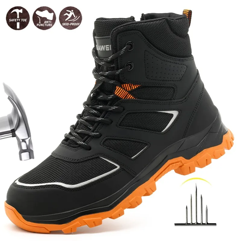 

Steel Toe Industrial Work Boots Men, CE Anti-puncture Anti-Smash Design, Breathable Mesh for Construction Warehouse Laborers