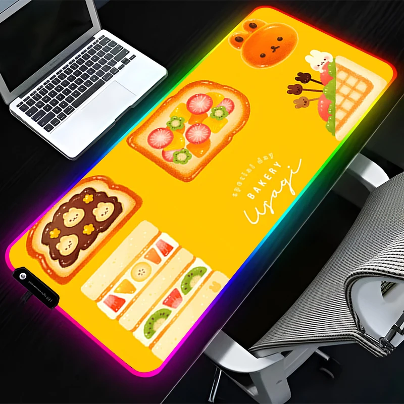 

RGB LED Mouse Pad Rubber Mousepad Computer Gaming Accessories Keyboard Pad Office Non Slip Desk Dessert illustration Mouse Mat