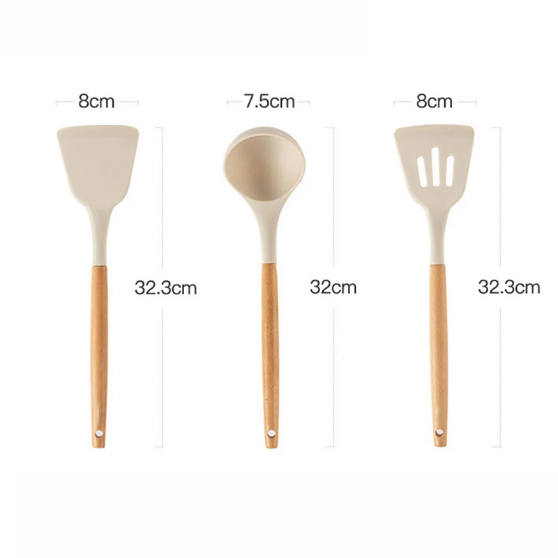 Heat Resistant Wooden Handle Spatula Soup Spoon Skimmer Home Cooking Spatula Non-Stick Cooking Set Kitchen Utensils