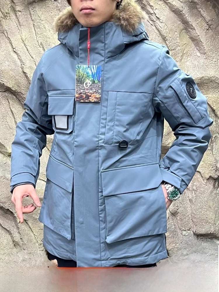 

Polar Bear Fur Collar down Jaet Removable Waterproof Windproof Men's Mid-Length Du down Coat Outdoor Sle Thiened Zipp...