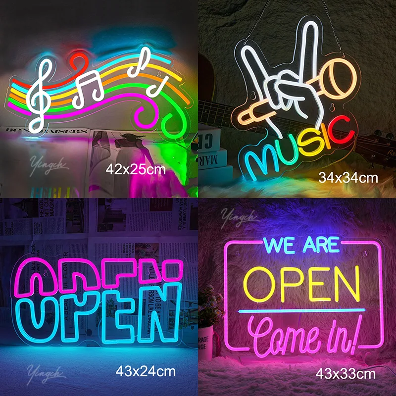 

Music Note LED Neon Sign Light Open Letter Neon Microphone Sign Decoration Lamp Studio Wall Room Background Bar Atmosphere Light