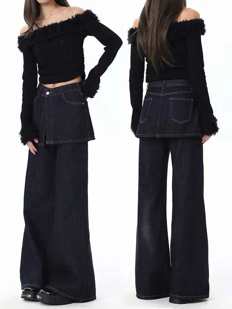 Vrouwen Koreaanse Jeans Patchwork Ontwerp Grunge Japanse Harajuku Gyaru Trashy Y2K Denim Broek Cyber Punk Hip-pop Jaren 2000 Esthetische Nieuwe