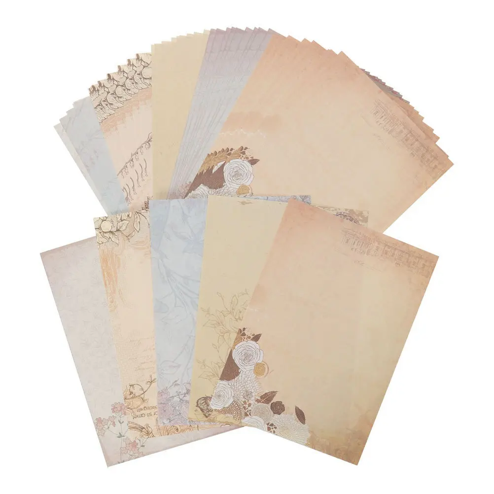 

60Pcs A4 Vintage Stationery Paper Set Smooth Premium Writing Sheets for Home Office School Letter Writing Country Style Design