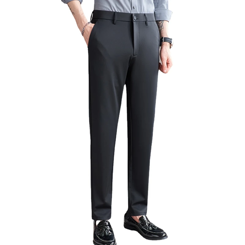 Black Stretch Slim Suit Pants Men's, Fashion Casual Trousers, Navy Blue Spring / Autumn Pantalones Hombre Asian Size 29-36 38 40