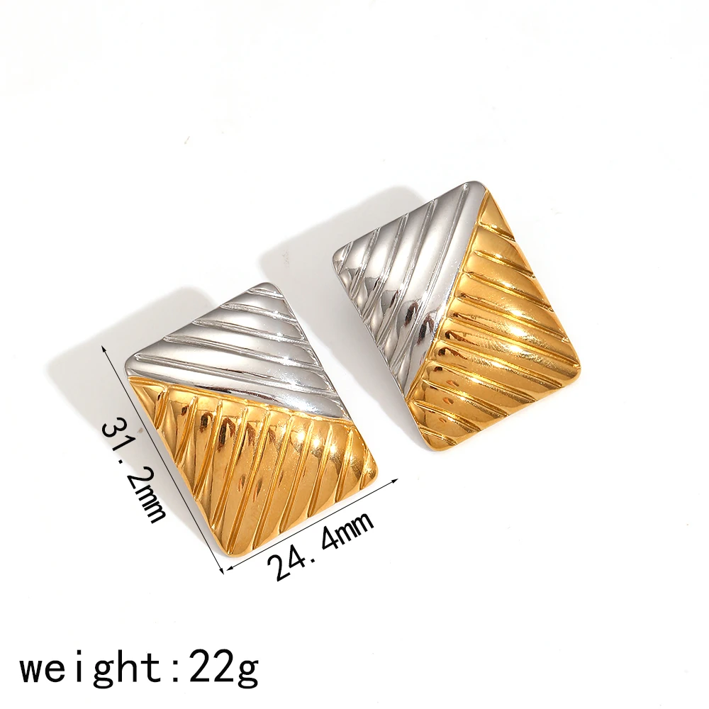 Vintage Wasserdichte Ohrstecker aus Edelstahl in Gold- und Silberfarbe, Quadratisch Strukturiert, Metallischer Modeschmuck für Damen – Detail 20