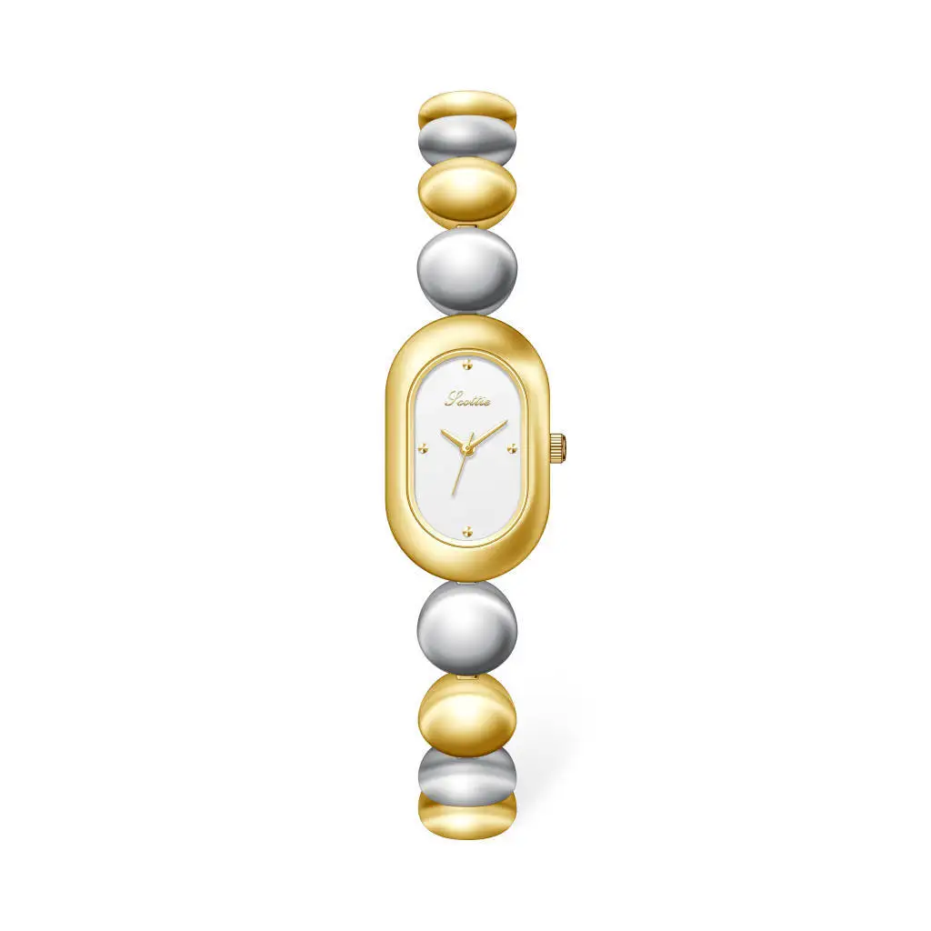 Women's New Mini Oval Quartz Watch with Bracelet Style and Diamond Studded Alloy Strap Waterproof Butterfly Clasp