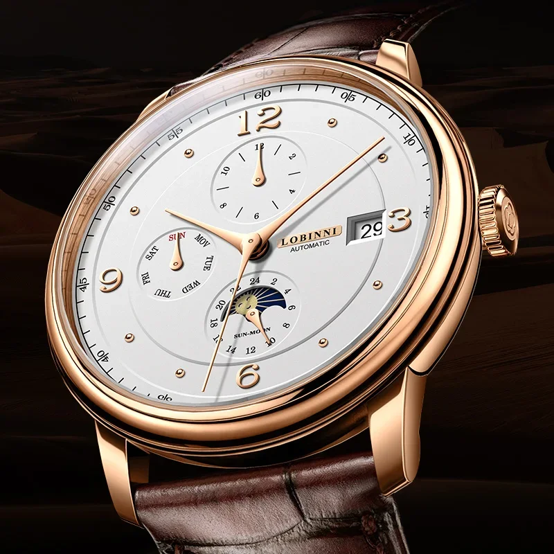 

LOBINNI Leisure Classic Men's Multi-function Luxury Mechanical Watch Self-winding 50 Meters Waterproof Wrist Automatic Watches
