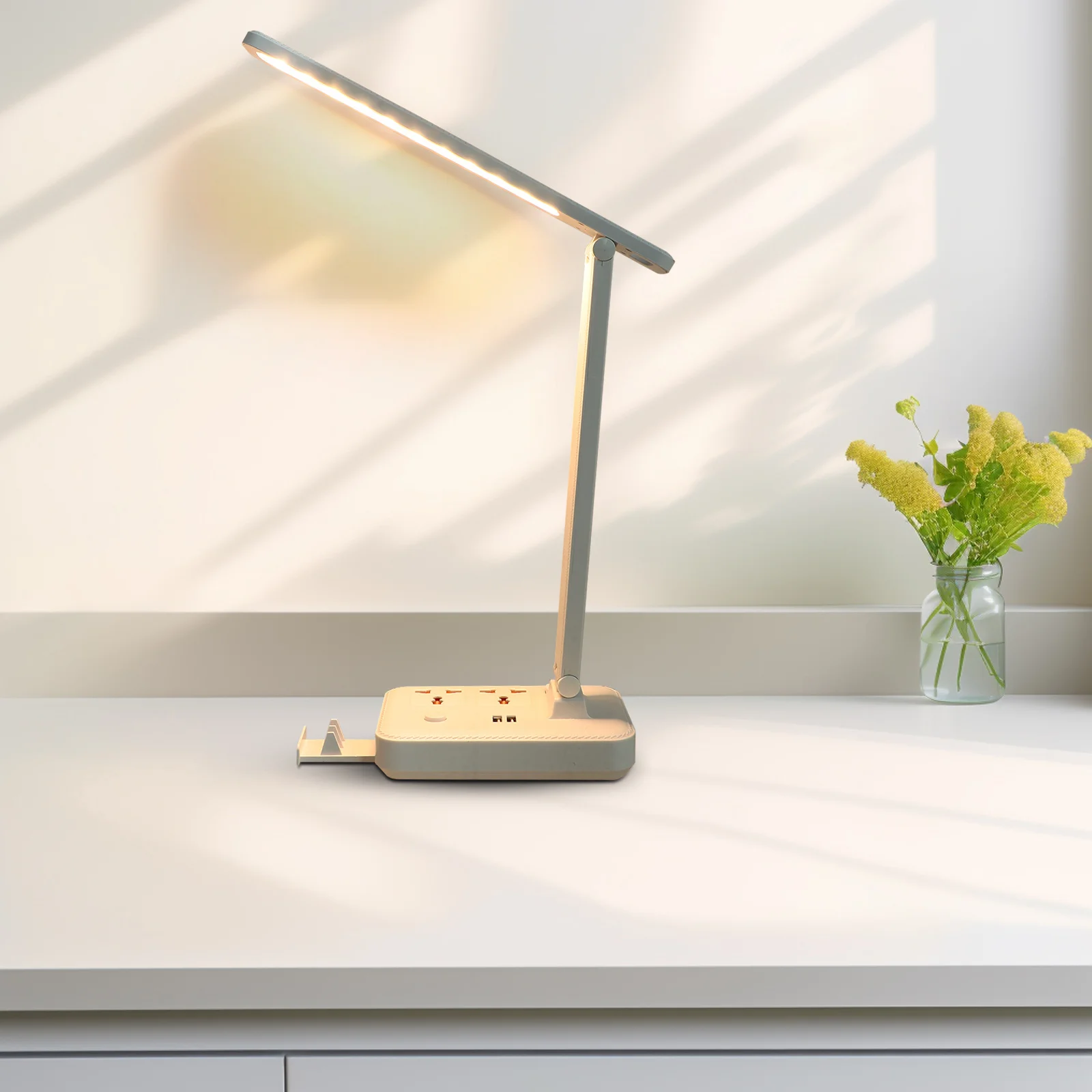 Adjustable Brightness LED Desk Lamp Dimmable Eye Protection USB Charging Outlet Foldable Angle for Home Office Dorm Study