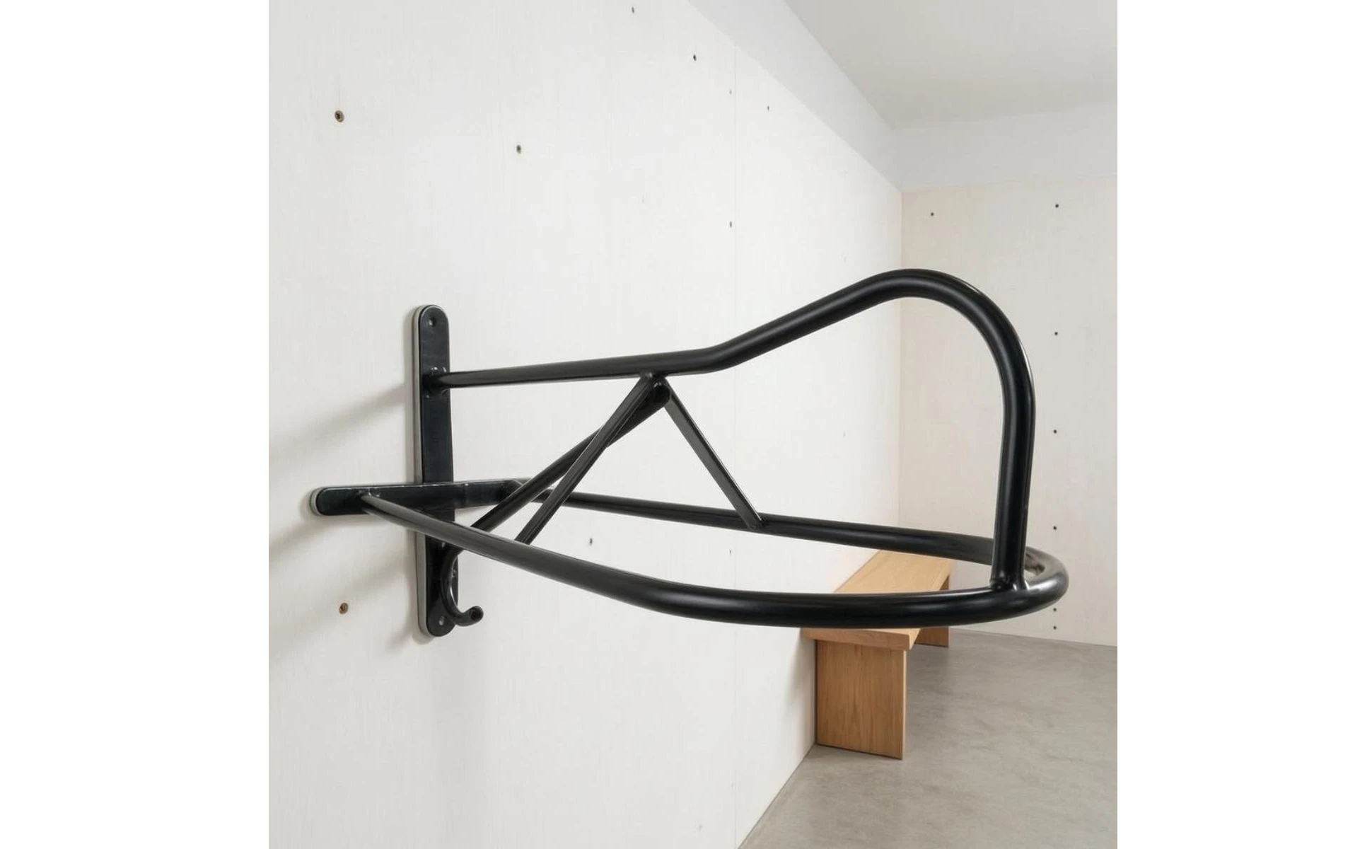 Wall-Mounted Saddle Rack Curved Support Black Metal Saddle Rack Space Saving Organizes Tack Room Wall-Mounted Saddle Rack Curved Support Black Metal Saddle Rack Space Saving Organizes Tack Room