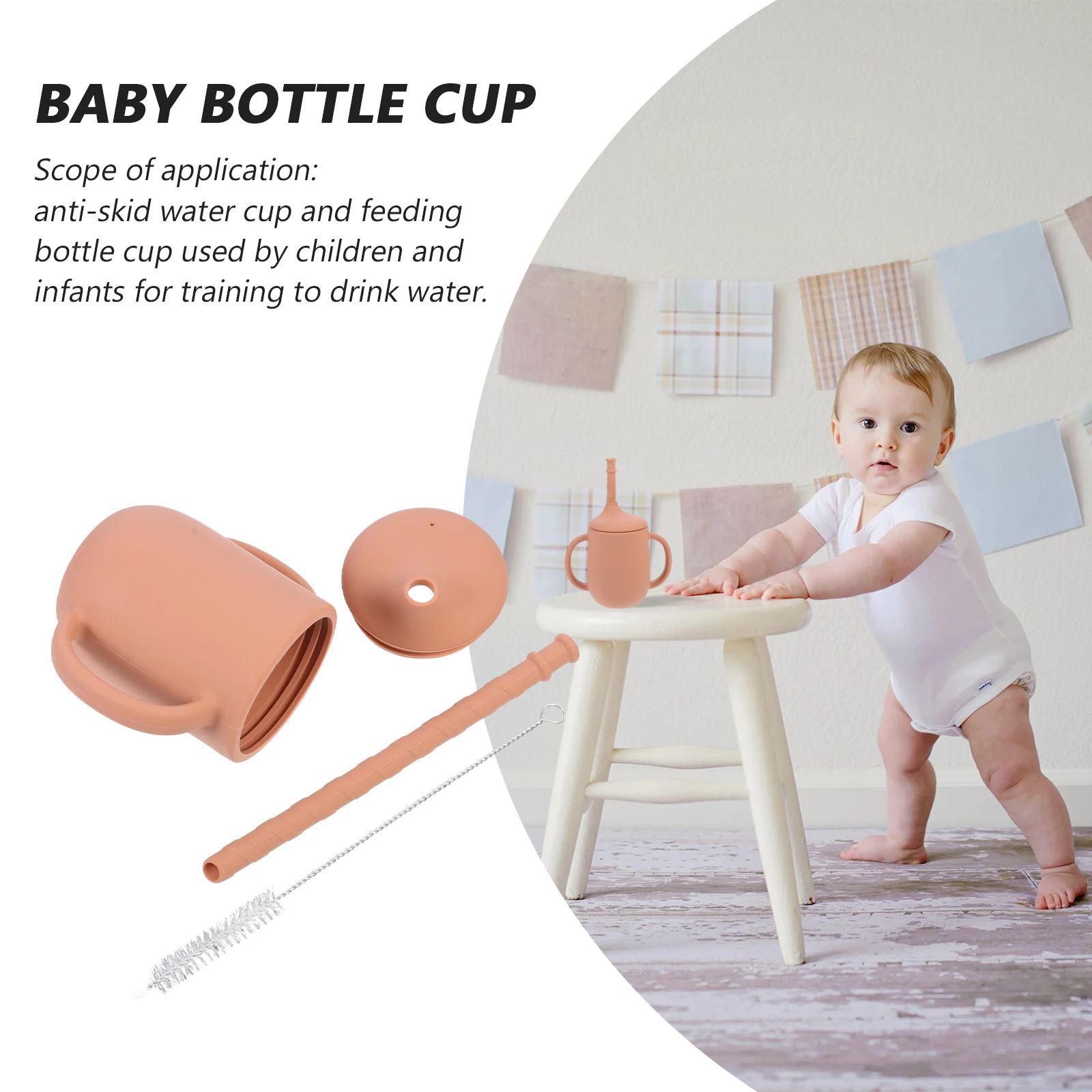 

Silicone Learning Cup Baby Drinking Straw Cup Kids Water Bottle Leak Proof Child Training Independent Use H Design