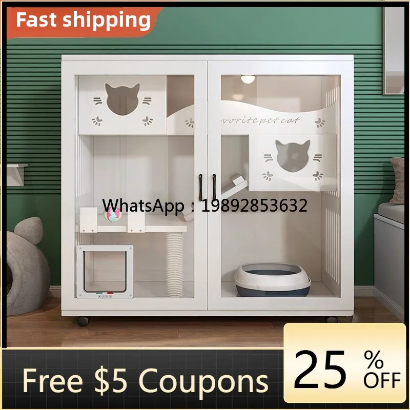 

LYY Villa Solid Wood Cat Cabinet Enclosed Luxury Cage Transparent Cat House Home Integrated Cat Shelter Indoor