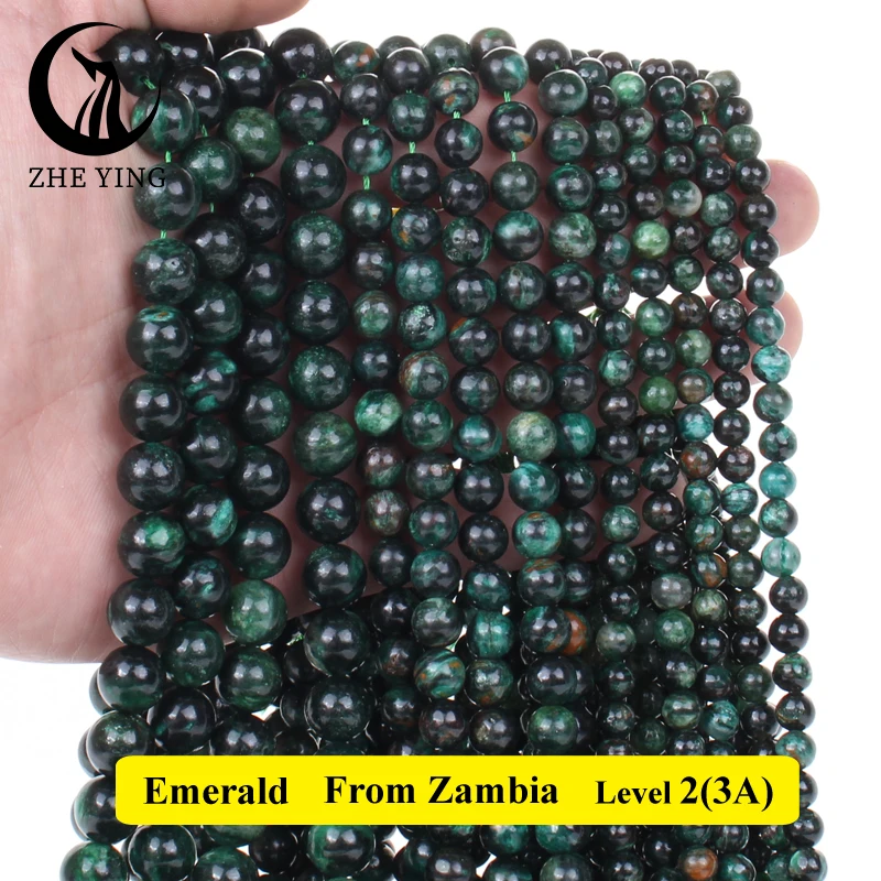 Top Quality Natural Green Emerald Stone Round Loose Beads for Bracelet Jewelry Making DIY Charm Necklace Accessoriy 6 8 10mm 15\