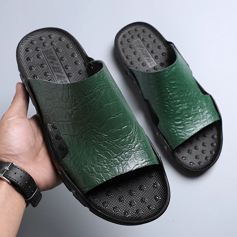 Leather slippers Men Plus Size Beach Sandals Casual Summer Shoes for men Fashion Flip Flops Sapatos Hembre sapatenis masculino