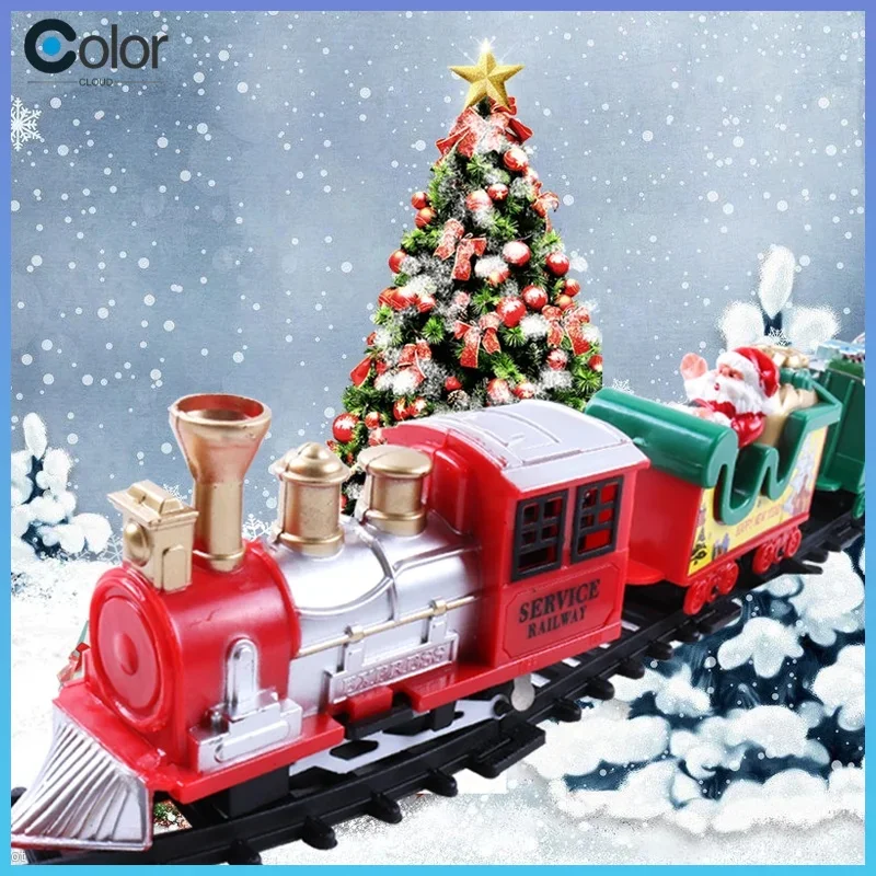 Trem de natal árvore de natal decoração para casa 2025 ornamentos pista pequeno trem música papai noel trem conjunto crianças presente natal