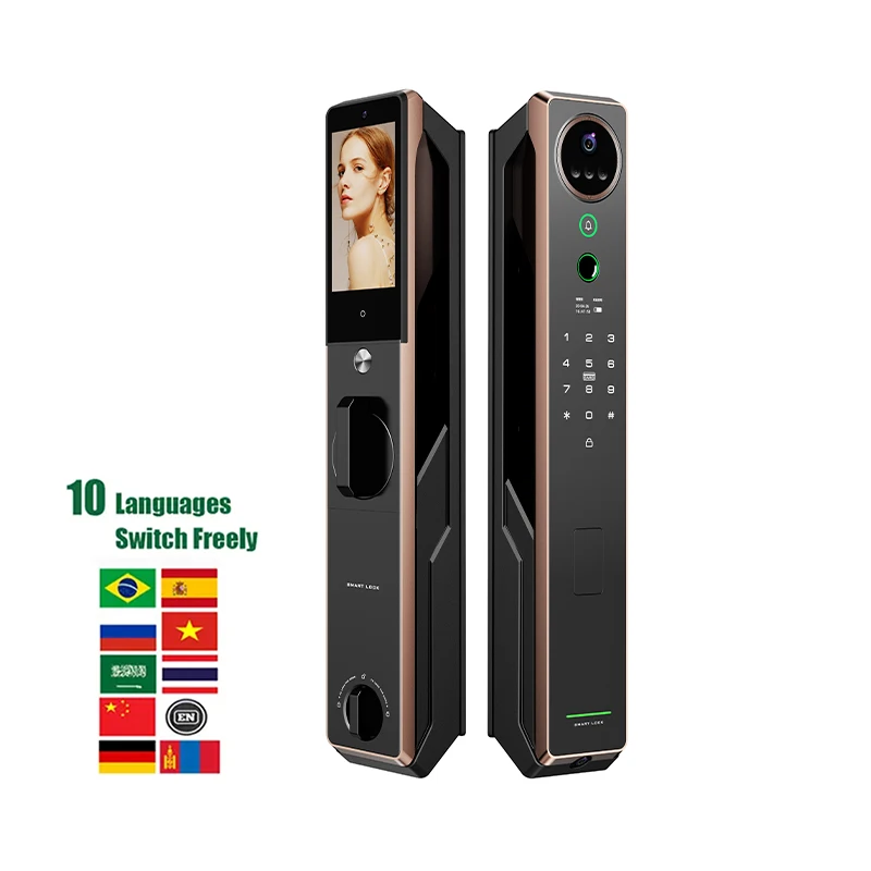 Tuya Golden Video 3d Face Recognition Finger Keyless App Remote Control High-end Smart Door Lock