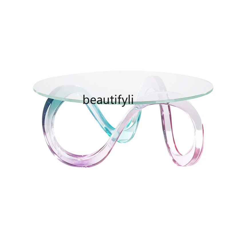 

Simple Modern Living Room round Tea Table Designer Model Transparent Resin Table Side Glass Tea Table