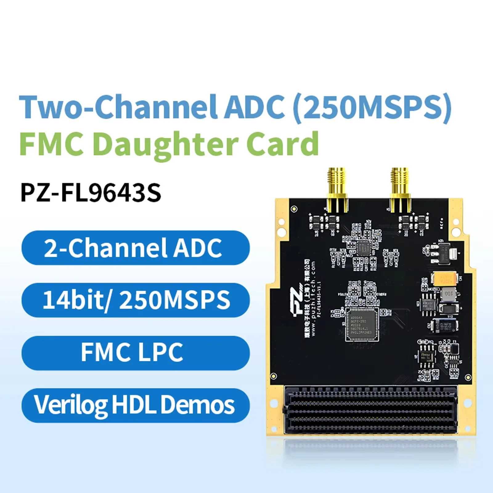 

PZ-FL9643S Дочерняя карта FMC Двухканальный высокоскоростной АЦП 14 бит 250 MSPS AD9643 LPC FMC Плата LVDS