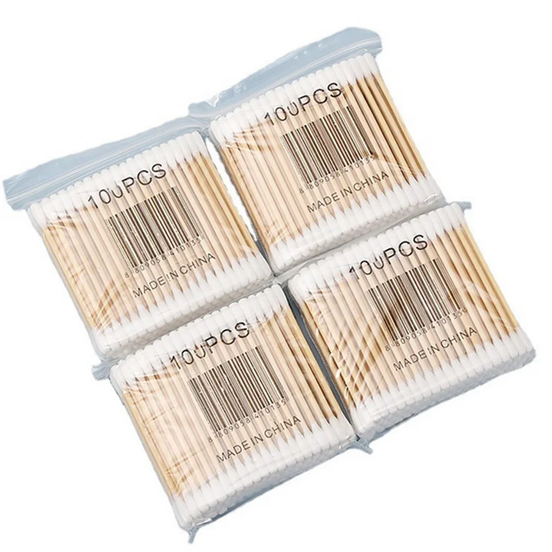 3 paquetes de 300 Uds. De hisopos de algodón redondos de doble cabeza con palos de bambú, herramientas cosméticas para el cuidado de las uñas con punta de precisión