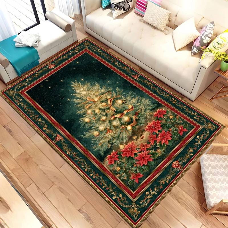 Christmas Village Night Sleigh print large Rug,living room sofa,bedroom bedside,study room Entry Door Mat,Washable Rug,Present