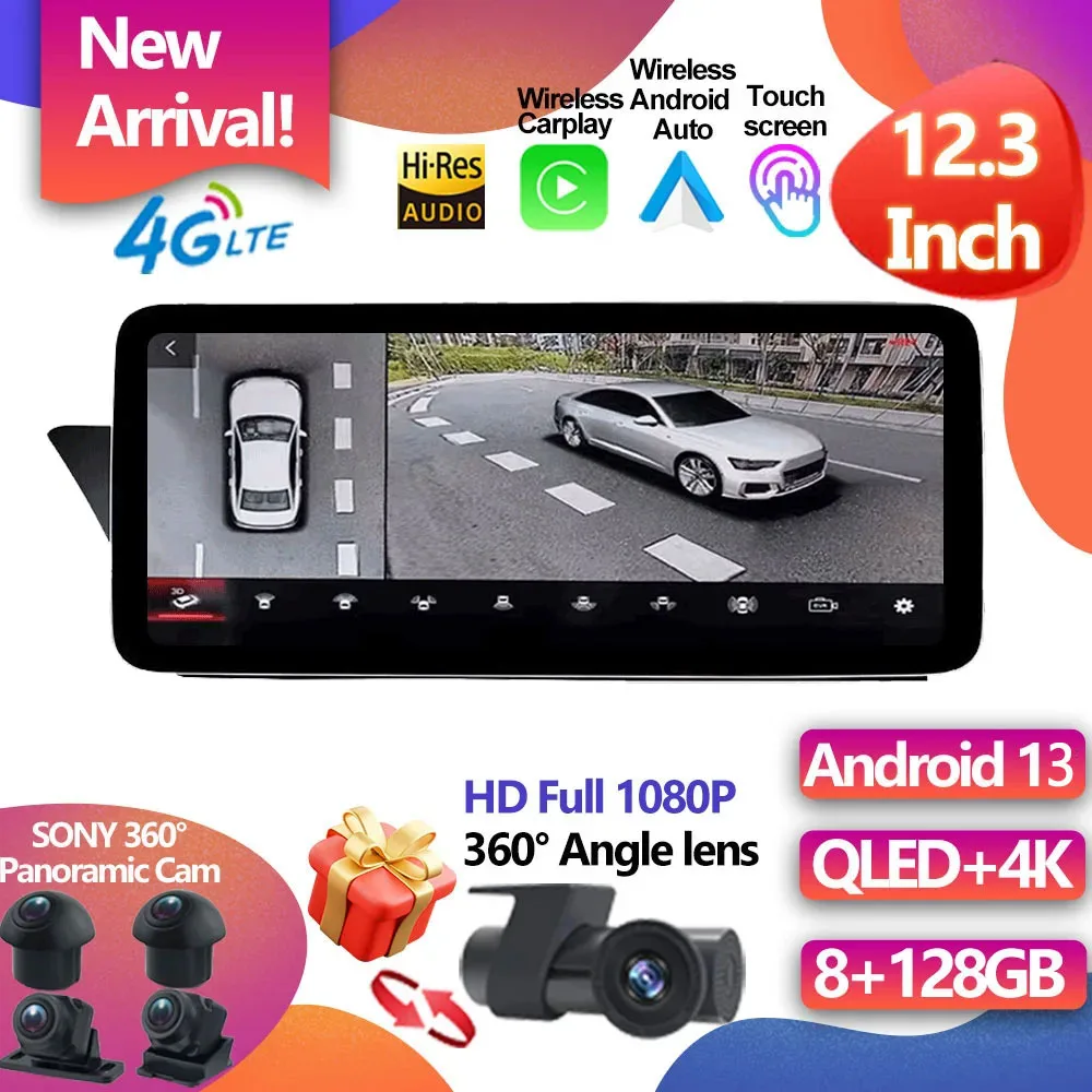 For Audi A4 A5 S4 S5 A4L B8 2009 - 2017 12.3 Inch Carplay Android 13 Car Player Multimedia Radio Stereo Auto BT GPS Navigation 