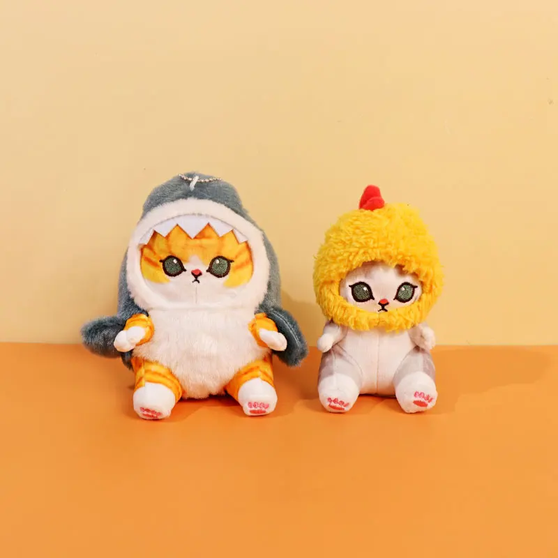 

12cm Cartoon Cute Shark Fried Shrimp Cat Plush Doll Pendant Charm Package Pendant