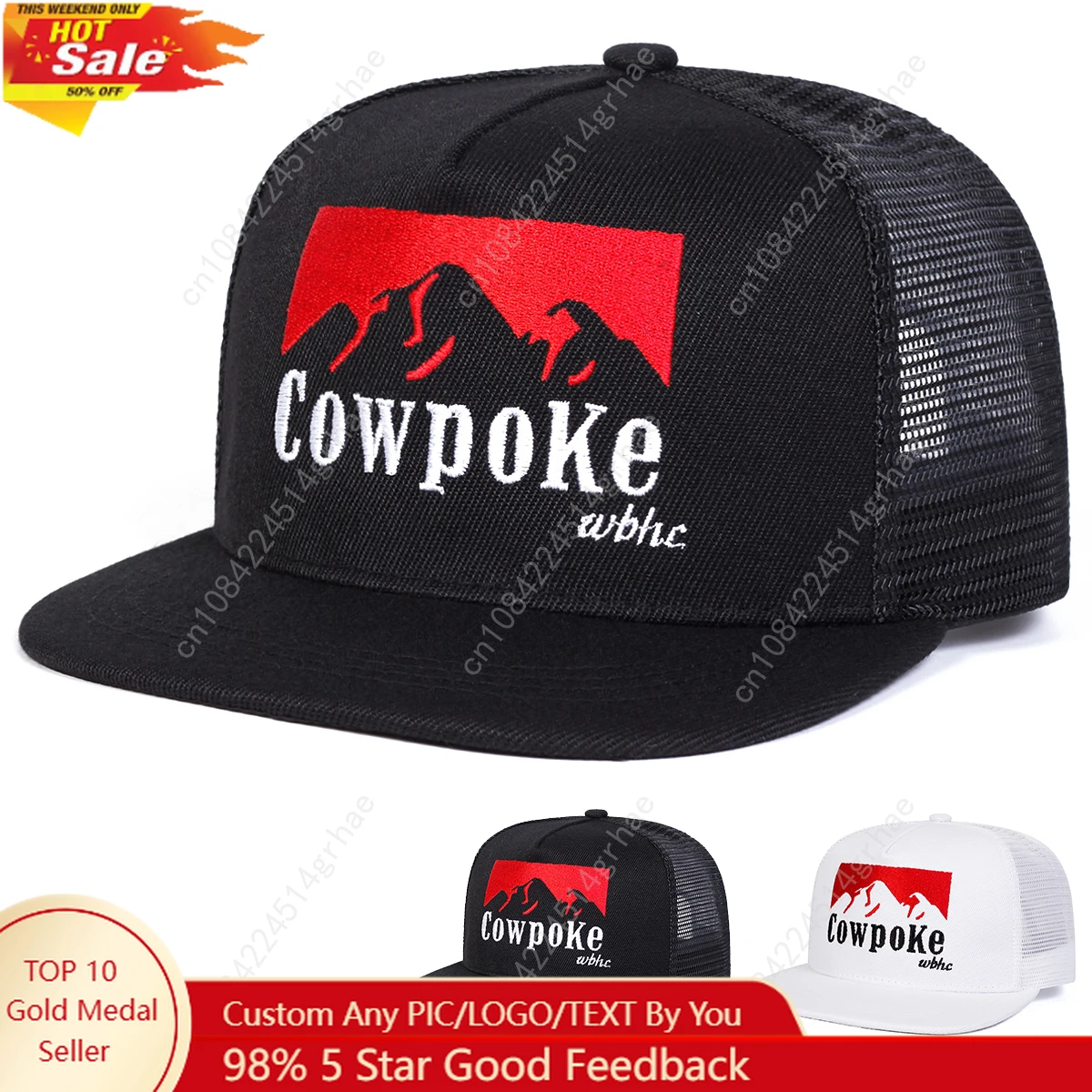 Unisex COWPOKE Letter Embroidery Hip-hop Net Hats Spring Summer Outdoor Adjustable Casual Baseball Caps Sunscreen Hat