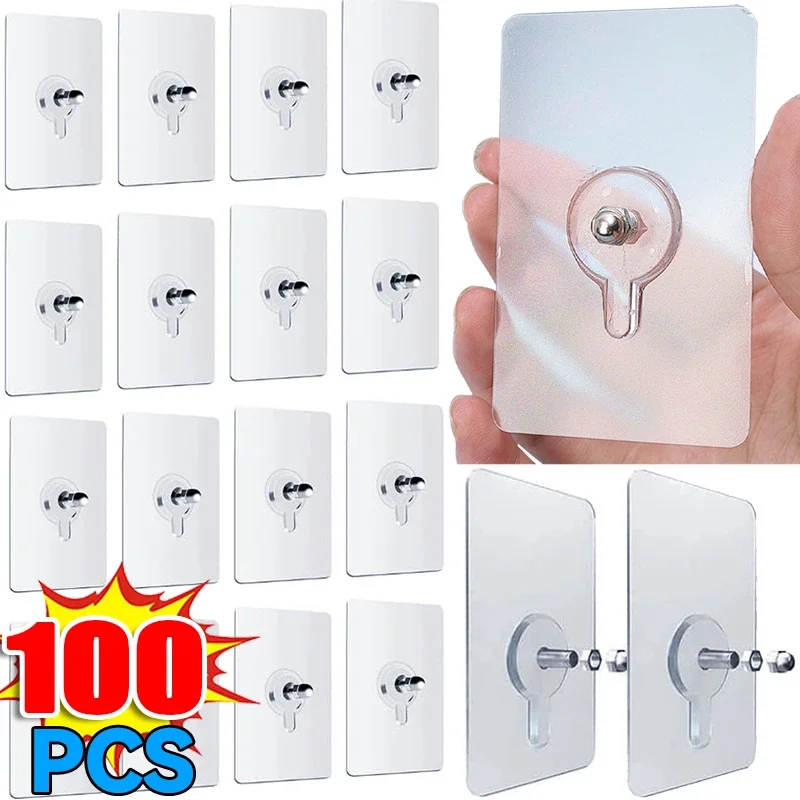 5/100pcs Adhesive Nails Wall Hooks Screws Hanging Stickers Patches Clear Punch-Free Traceless Photo Frame Picture Clock Holders