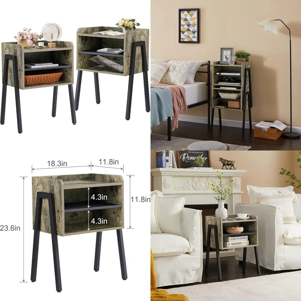 

2-Tier Stackable Side Table with Open Storage for Bedrooms and Living Rooms