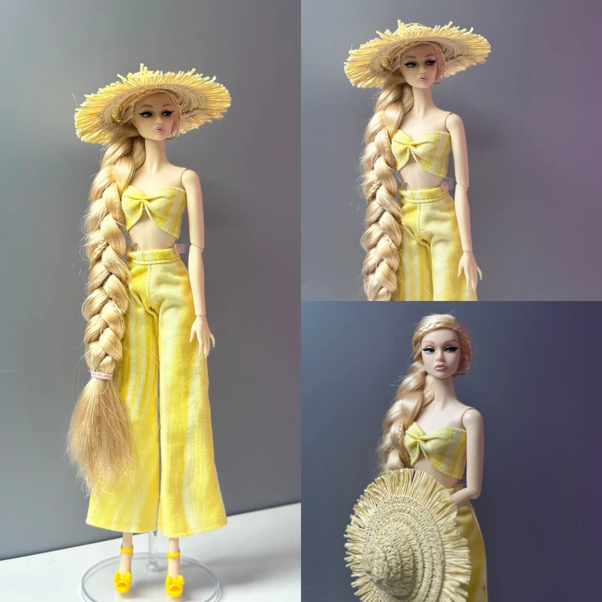 Accesorios de ropa para muñecas, conjunto de ropa amarillo limón estilo vacaciones de verano + sombrero + tacones altos para muñeca supermodelo FR Babi de 30cm, 1/6