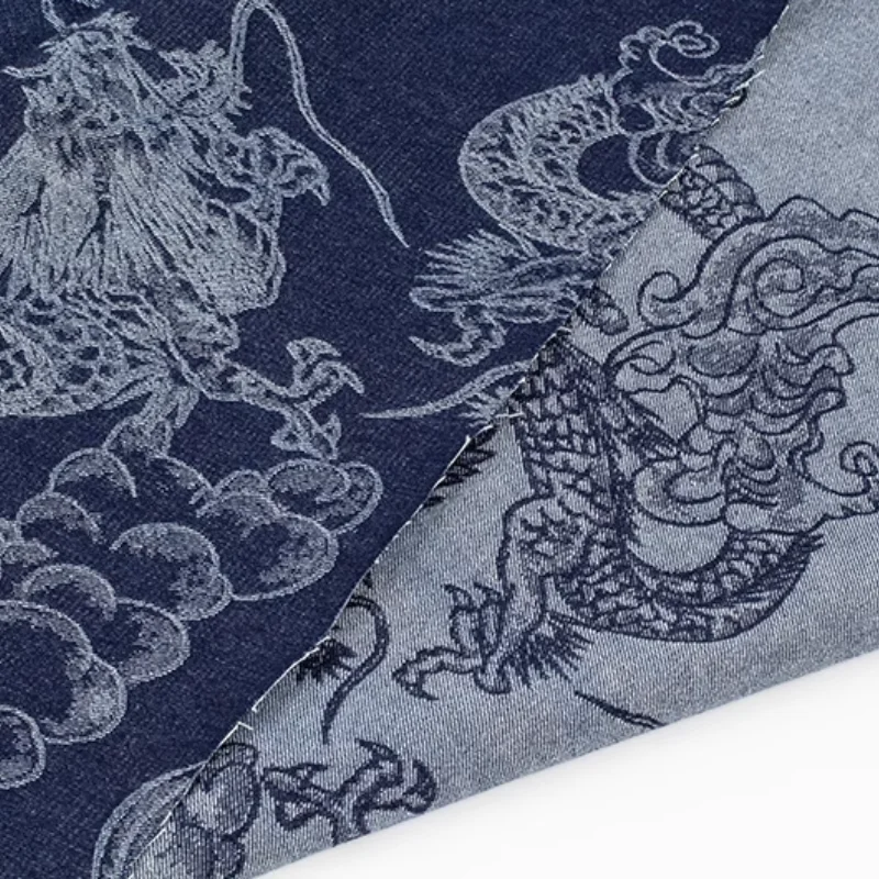 Jacquard Denim Fabric Washed Dragon Texture Chinese Style Jacket Autumn Winter Cloth Diy Apaprel Sewing Fabric Meters Material