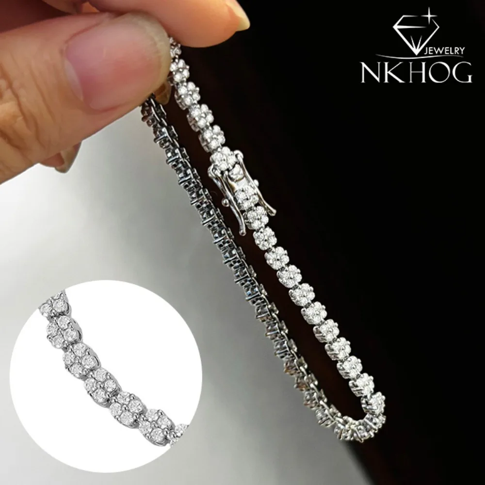 

NKHOG Full Moissanite Bracelets Women 925 Sterling Silver Flower Design Wedding Diamond Hand Chains Party Gifts Fine Jewelry GRA