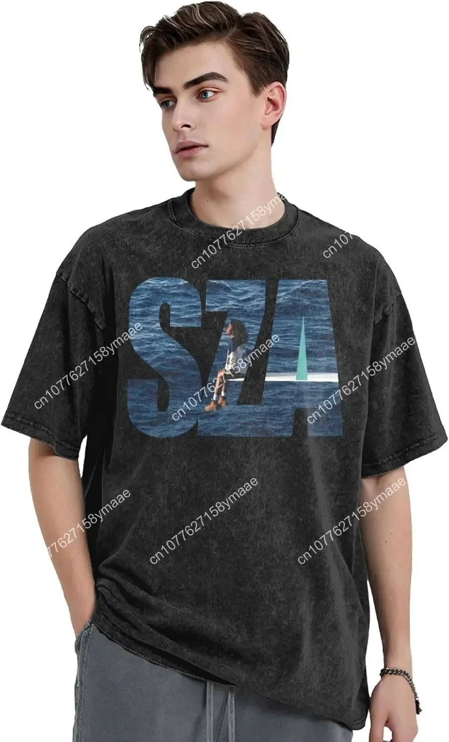SZA Men's Rapper Style T-Shirt Singer Music Print Tee Retro Drop Shoulder Washed Style Soft Loose Top Unisex