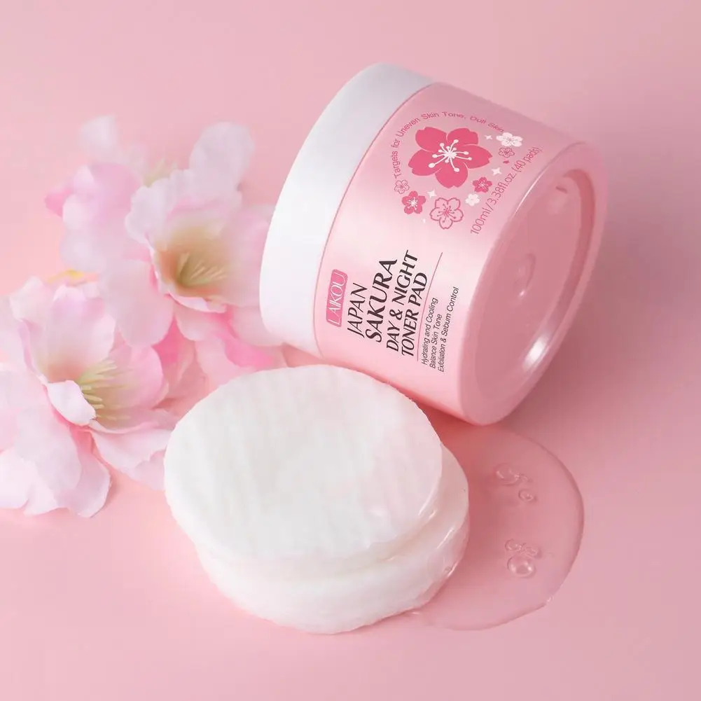 

LAIKOU Japan Sakura Toner Pads Day & Night Exfoliating Facial Pads Brightening Hydrating Pore Control Dual-Sided Pads-40 Counts