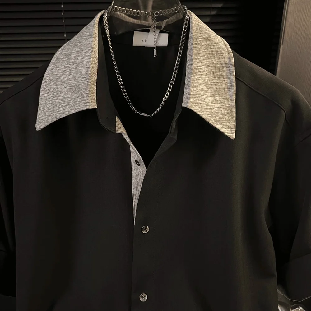 Casual Style Patchwork Shirt Collared Short Sleeve Skin-friendly Breathable Youth Men's Summer Trendy Half Sleeve Blouse