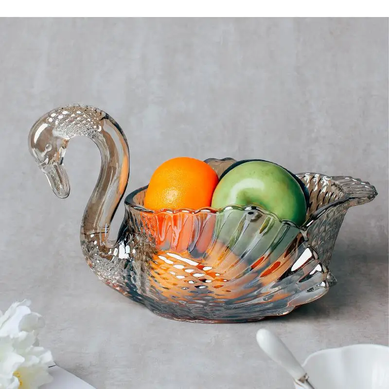 Swan Crystal Glass Fruit Plate Transparent Decorative Storage Ornaments Home Snacks Bowl Candy Jar Tray