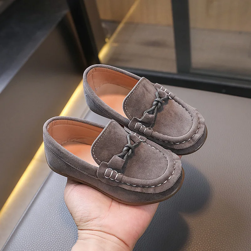 Children Suede Loafers British Style Slip on Kids Casual Shoe Boys Girls Soft Sole Anti Slip Leather Shoes Shallow Toddler Flats