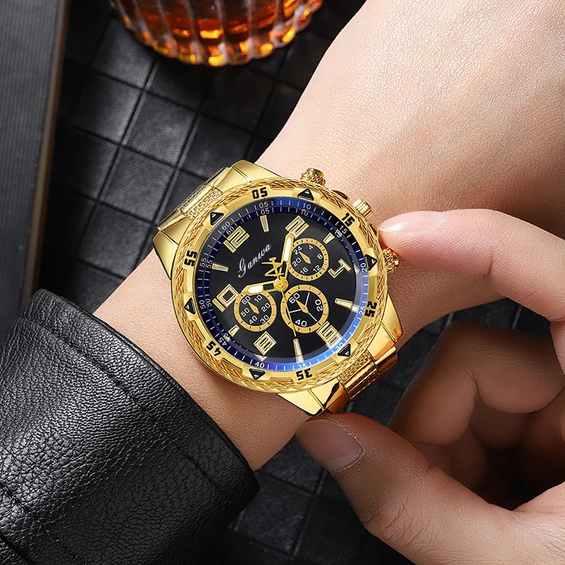 Luxury Men's Quartz Wristwatch Male Business Watches Big Dial Solid Steel Strap High Quality Decorative Fashion Watch Boy Gifts