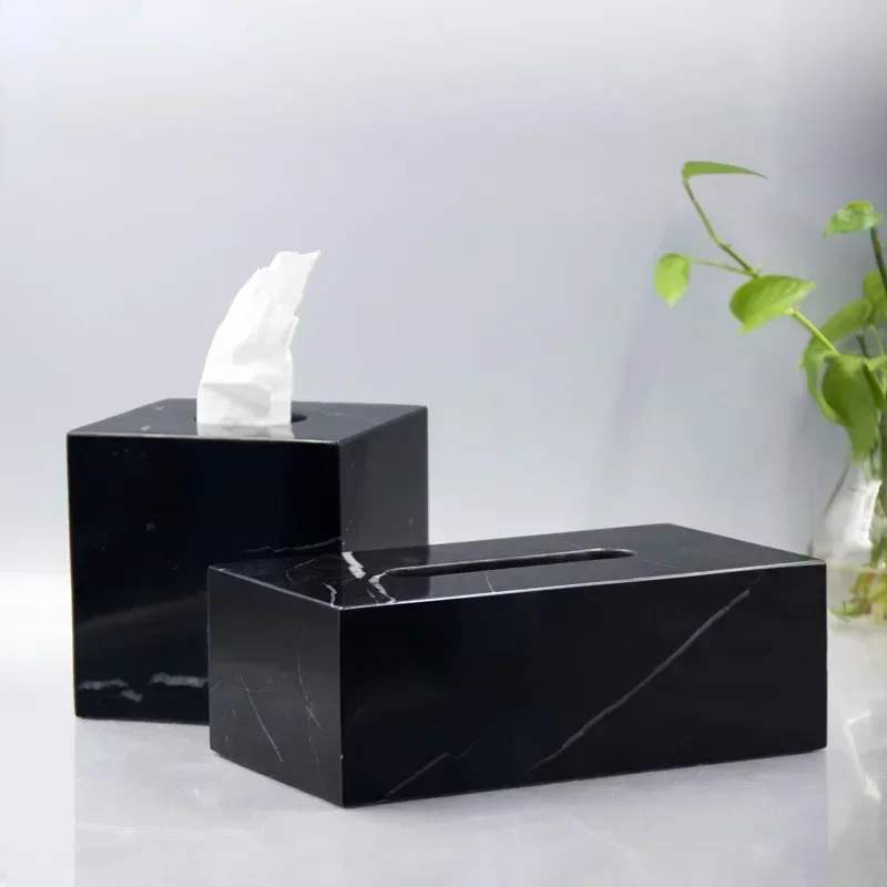 Nordic Modern Natural Marble Tissue Box Black Rectangular Light Luxury Paper Box Home Hotel Model Room Creativity Crafts