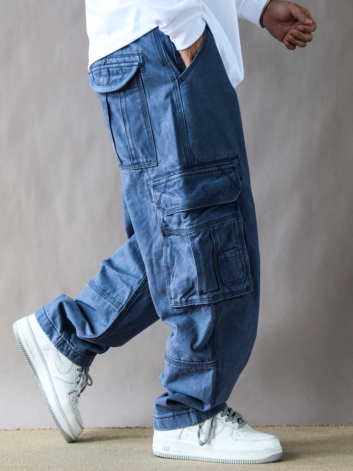 

Мужские повседневные брюки в американском ретро-стиле, плотные, свободного кроя, прямые, широкие джинсы из хлопка, весна-осень