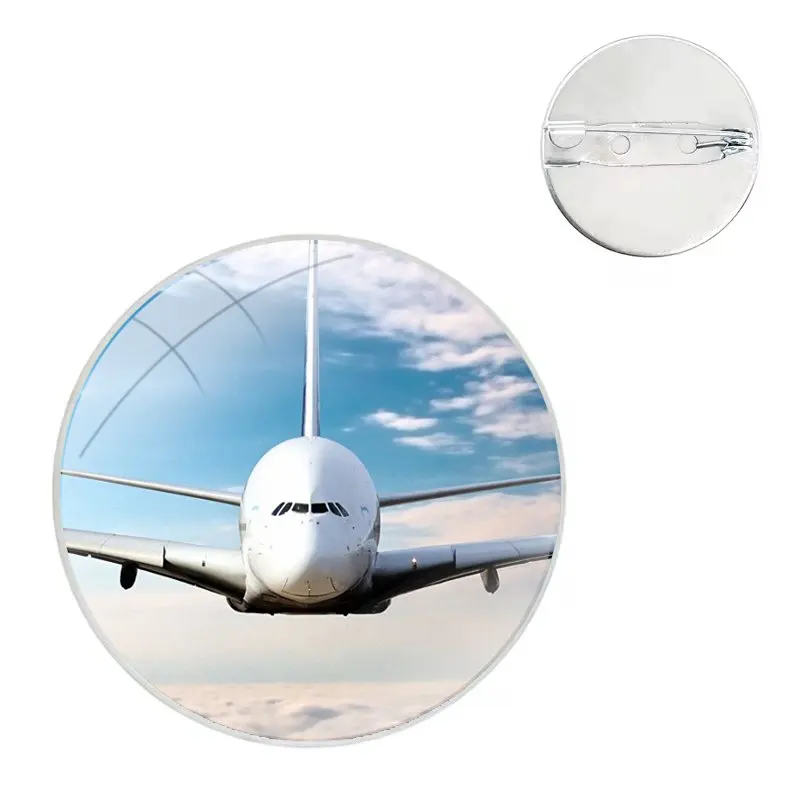 Glass Dome Brooches Badge Pins For Clothes Hat Shirt Lapel Bag Aircraft Airplane fly travel cloud Plane