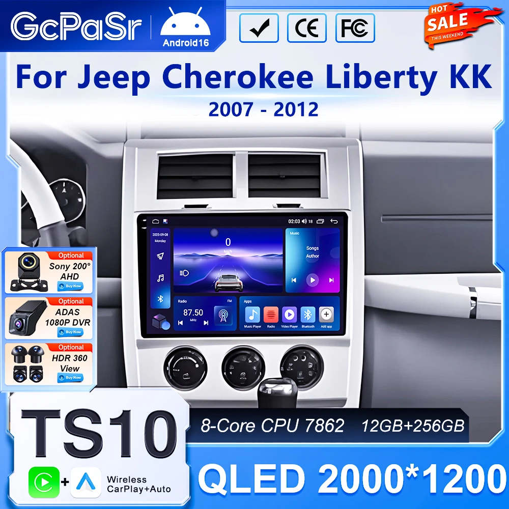 Android Auto Carplay For Jeep Cherokee KK Liberty 2007 - 2012 Car Radio Multimedia Video Player Stereo GPS Navigation Bluetooth