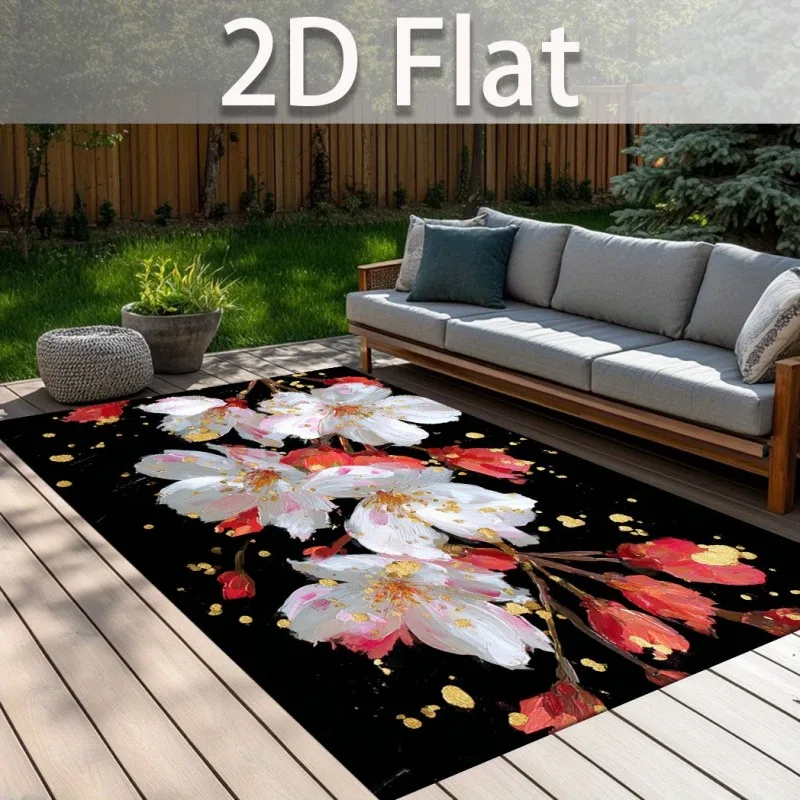 Area Carpet Rug Hibiscus Non Slip Flower Washable Impressionist Oil Painting Tropical Floral Summer Balcony Courtyard Decor